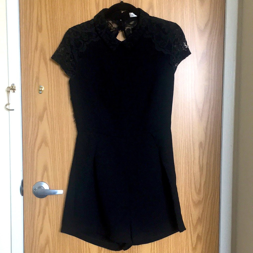 Black lace open back shorts jumper